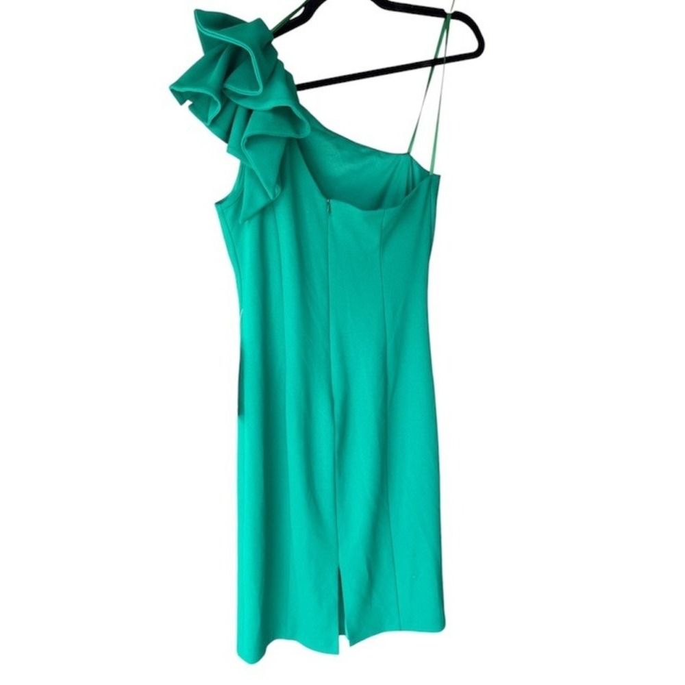 Betsy & Adam Green One-Shoulder Ruffled Midi Dress Size 8 With Draped Detail - Picture 4 of 9